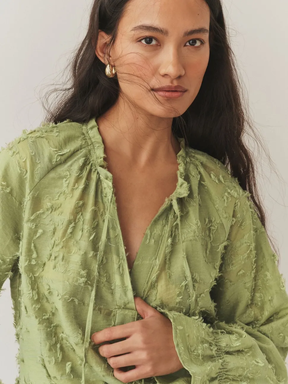 Vert olive - Chemisier Tufty en jacquard à manches longues