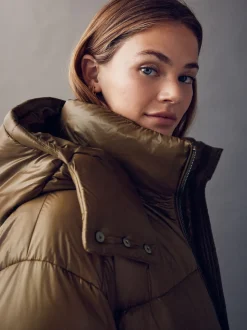 Vert olive - Manteau matelassé ultra brillant