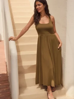 Vert olive - Robe d’été à taille jersey