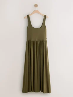Vert olive - Robe d’été à taille jersey