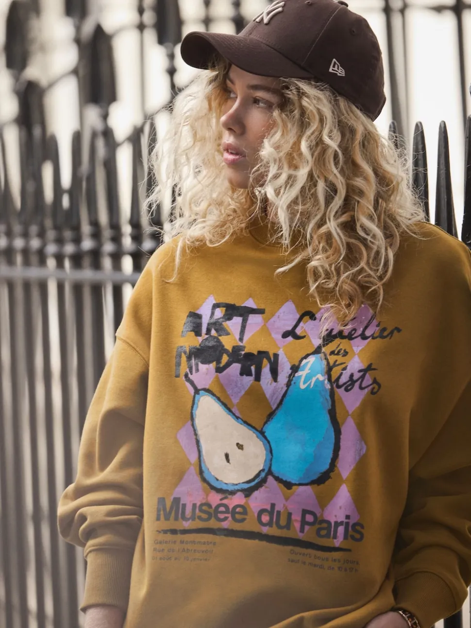 Vert olive - Sweat-shirt à col rond à manches longues en coton riche en fruits