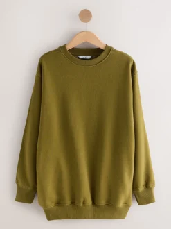 Vert olive - Sweat-shirt long Essentiels coupe décontractée avec poches