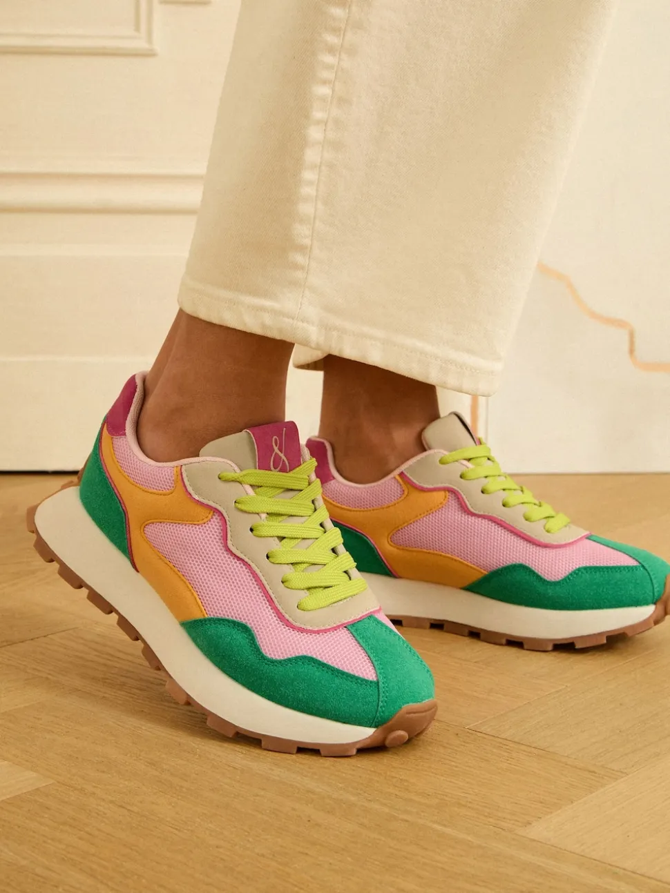 Vert rose multicolore - Baskets de jogging Love & Roses Mix Material Retro Comfort
