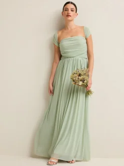 Vert sauge clair - Robe longue de demoiselle d’honneur multicolore en maille pour invitée de mariage