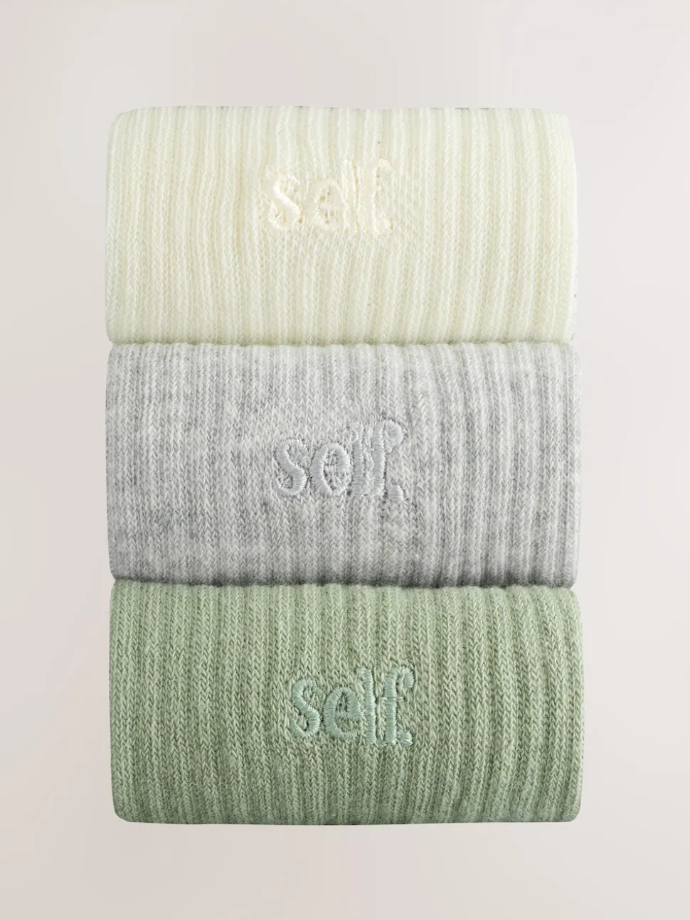 Vert sauge/Crème/Gris - soi-même. Lot de 3 paires de chaussettes raccourcies à logo brodé à la cheville