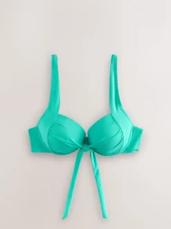 Vert turquoise - Haut de bikini rembourré à armatures avec nœud sur le devant