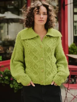 Vert vif - Cardigan en laine Blend à col torsadé
