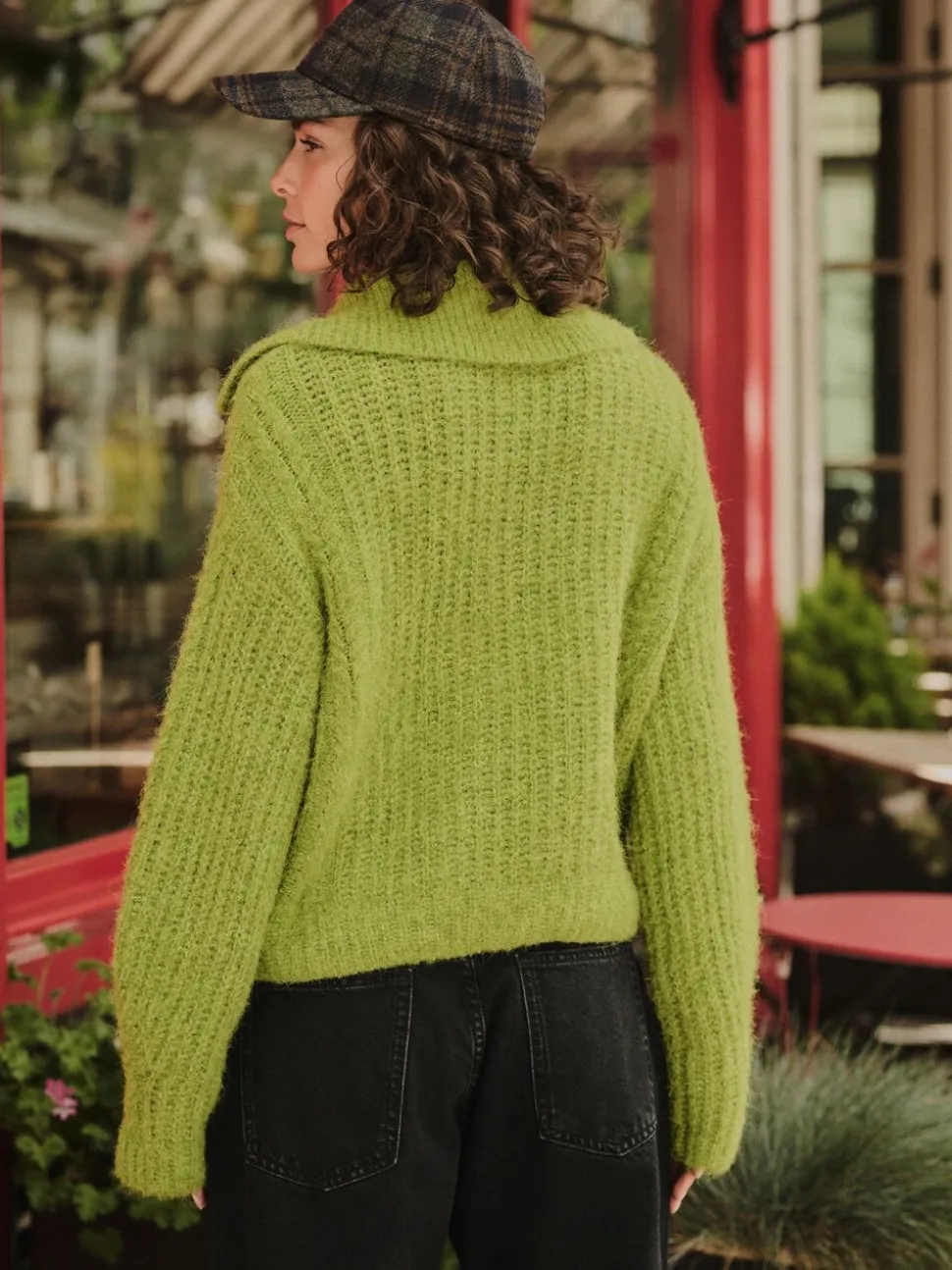Vert vif - Cardigan en laine Blend à col torsadé