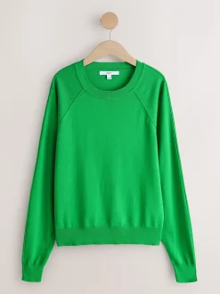 Vert vif - Pull col rond riche en coton au toucher doux