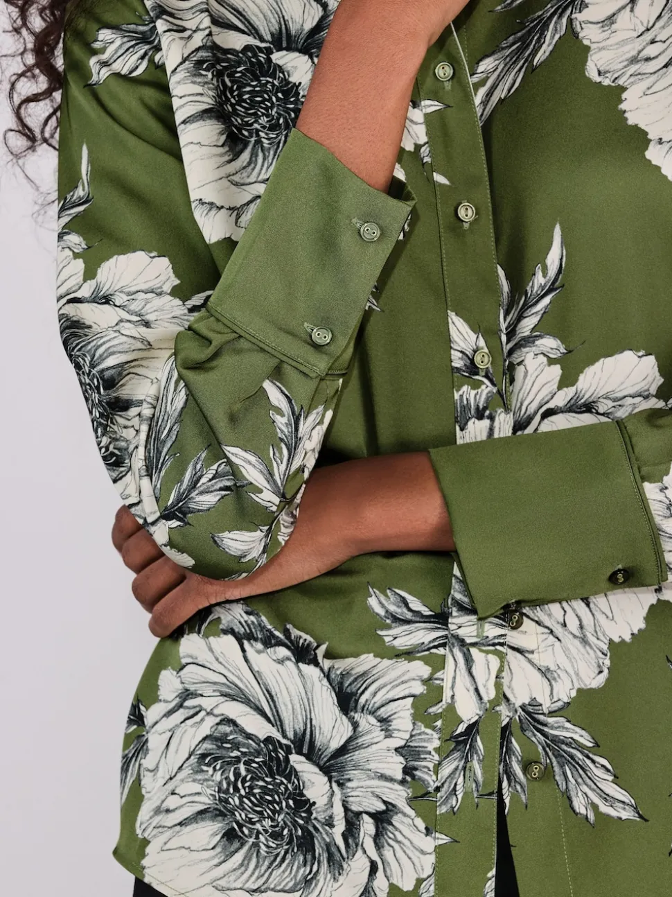 Vert/Écru imprimé fleuri - Chemise à manches longues
