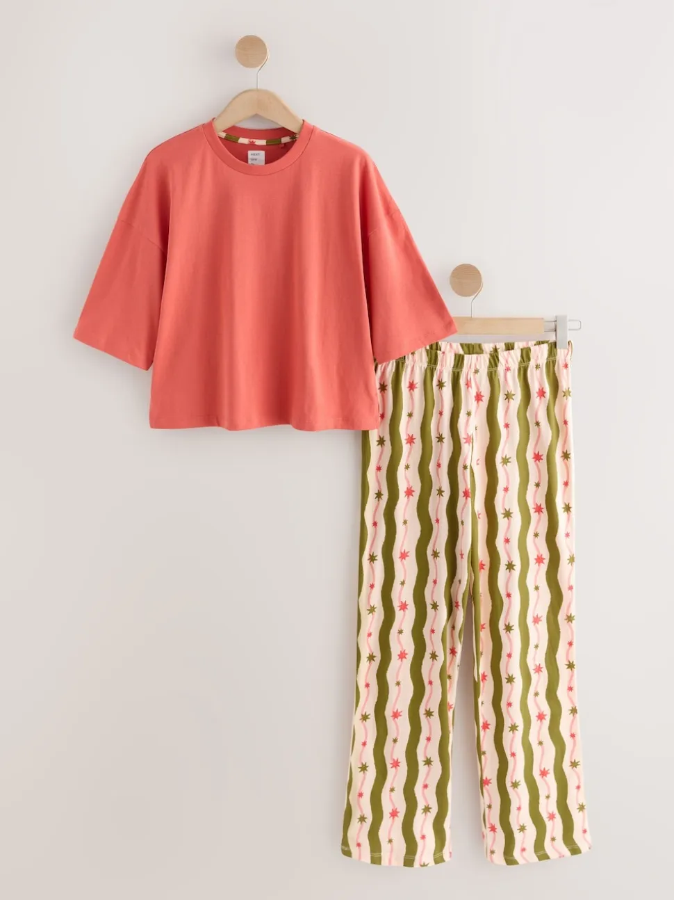 Vert/Écru Rayure - Pyjama à manches courtes en coton