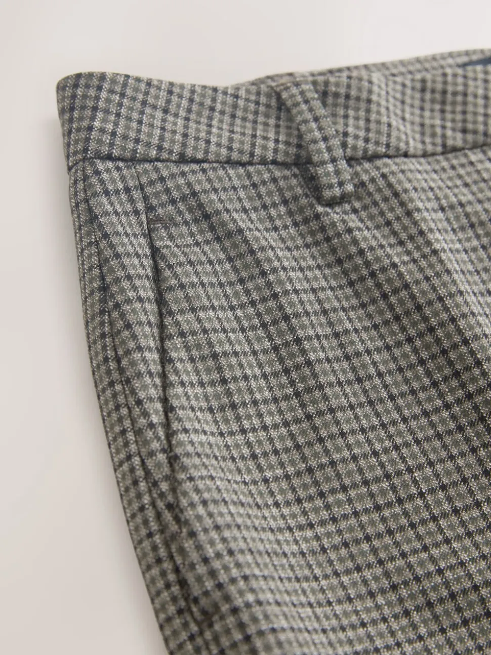 Vert/Gris - Pantalon slim à carreaux