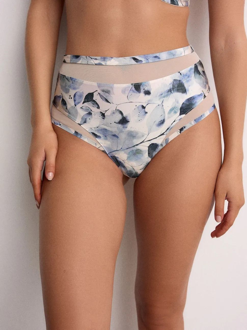 Vert/marine/bleu marine imprimé - Mesh Trim Taille haute High Leg Knickers 3 Lot