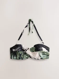 Vert/noir motif feuille - Haut de bikini bandeau rembourré à armatures torsadé