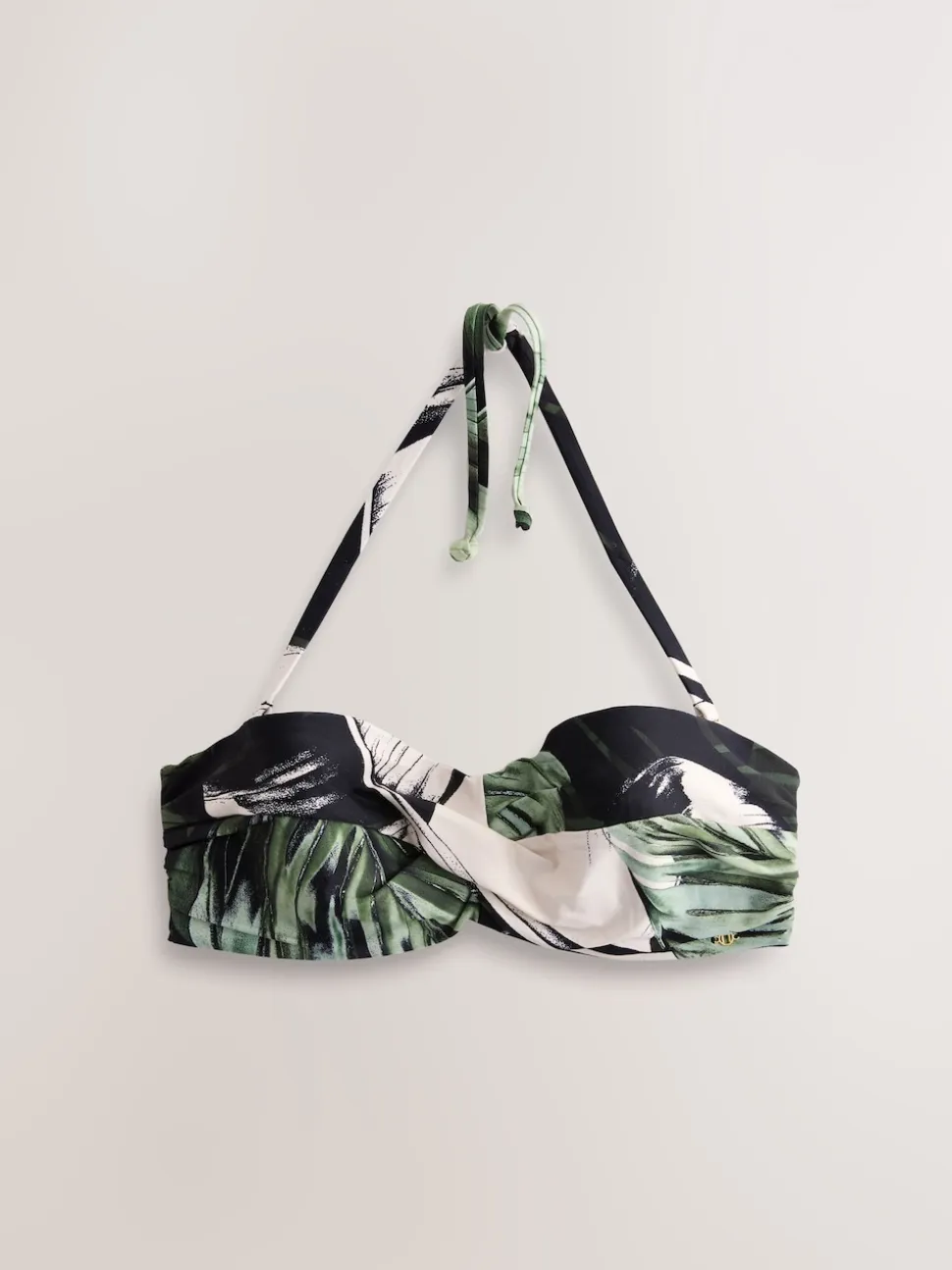Vert/noir motif feuille - Haut de bikini bandeau rembourré à armatures torsadé