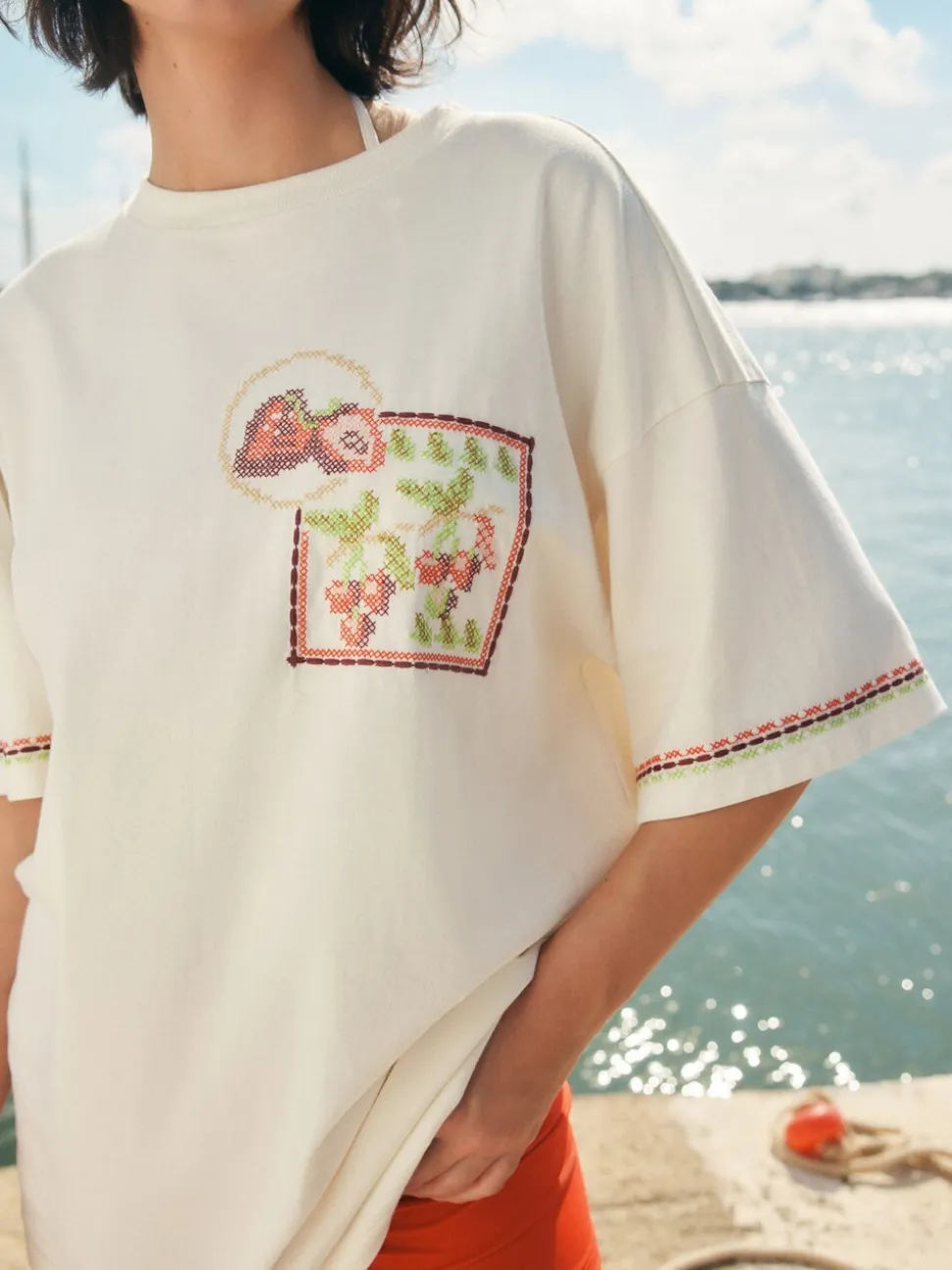 vert/rose - T-shirt de plage imprimé graphique