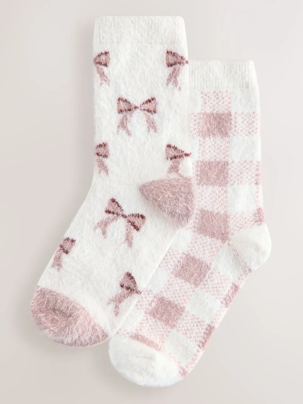 Vichy rose/nœud - Lot de 2 paires de chaussettes douillettes super poilues