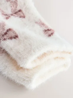 Vichy rose/nœud - Lot de 2 paires de chaussettes douillettes super poilues