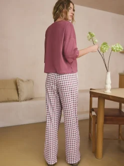 Vichy violet mauve - Pyjama à manches courtes en coton