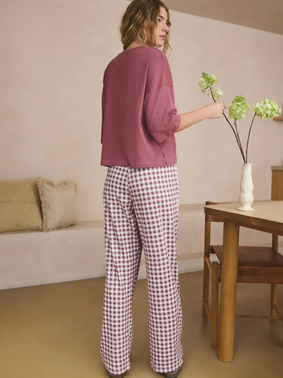 Vichy violet mauve - Pyjama à manches courtes en coton
