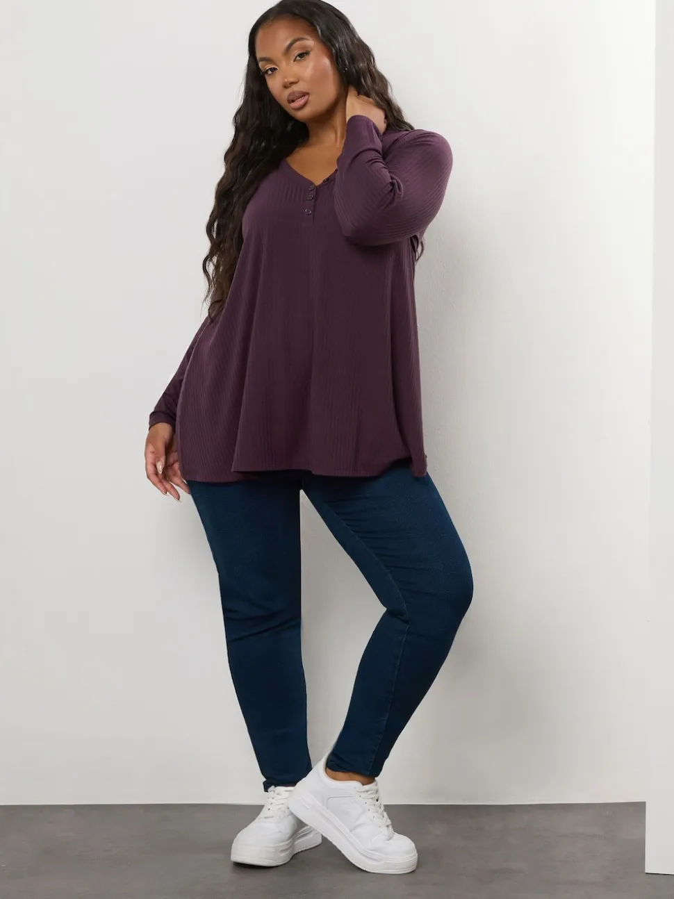 Violet - Chemisier Yours Curve Henley côtelé