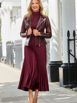 Violet - Sosandar Plissé Satin Mi-long Jupes