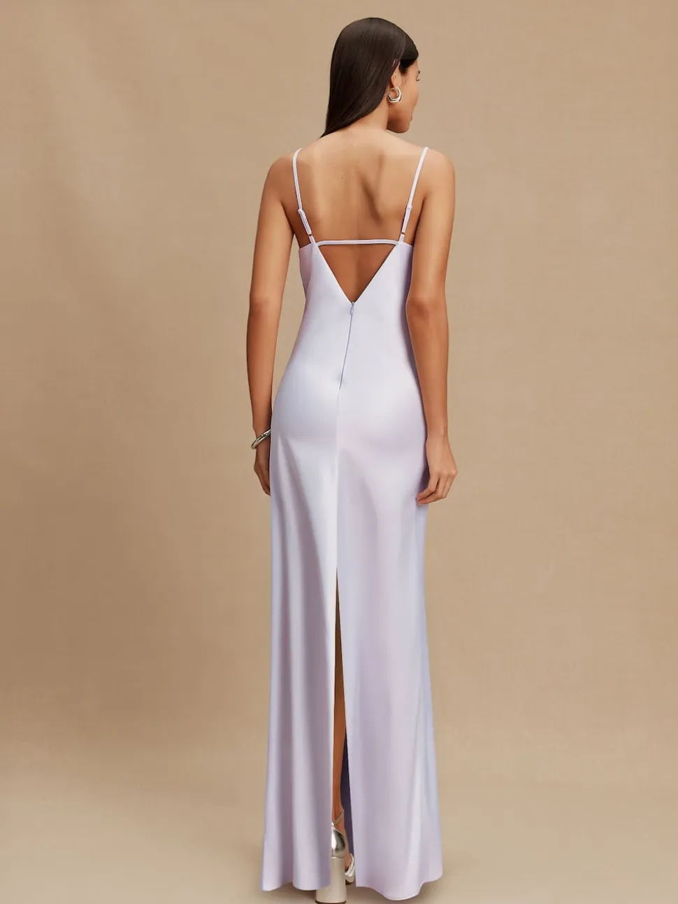 Violet lavande - Robe longue de demoiselle d’honneur en satin à col bénitier pour mariage