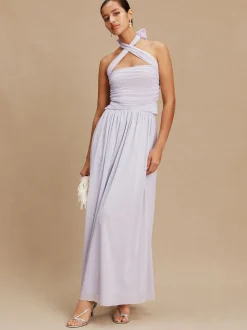 Violet lilas - Robe longue de demoiselle d’honneur multicolore en maille pour invitée de mariage
