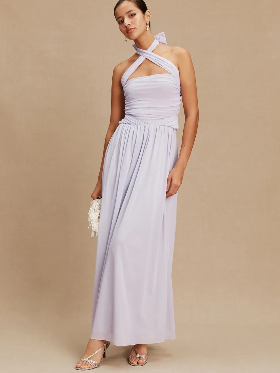 Violet lilas - Robe longue de demoiselle d’honneur multicolore en maille pour invitée de mariage