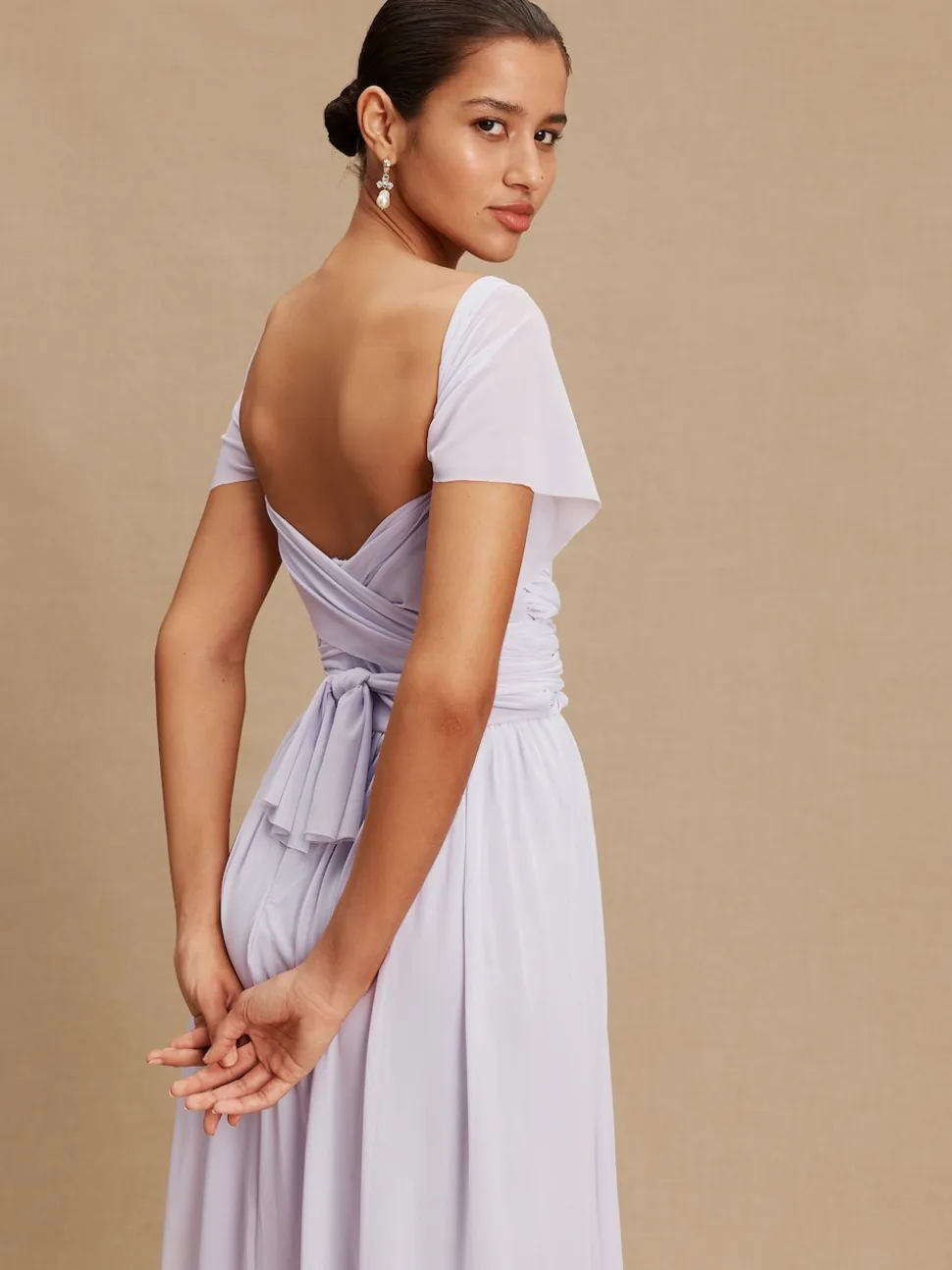 Violet lilas - Robe longue de demoiselle d’honneur multicolore en maille pour invitée de mariage