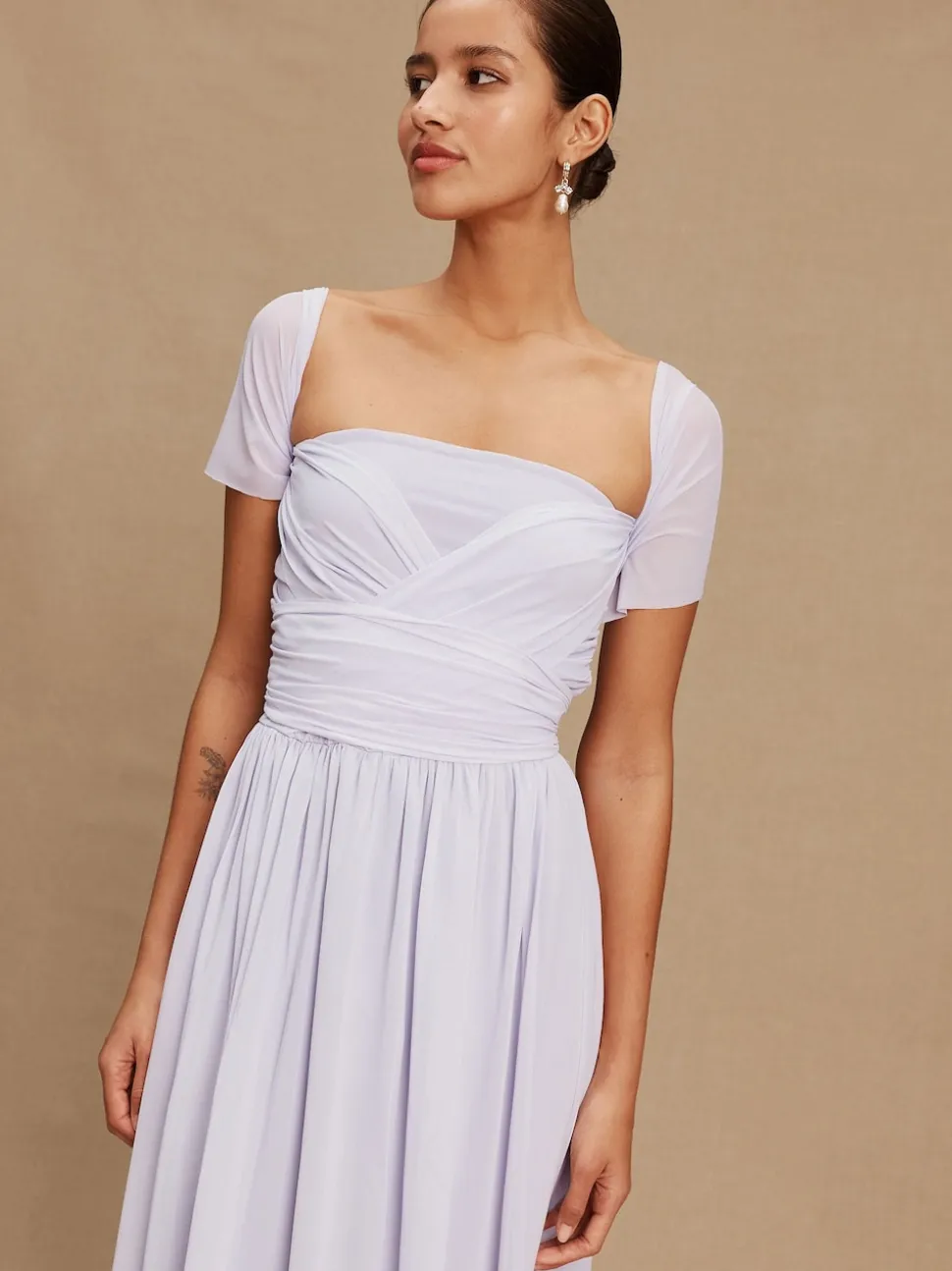 Violet lilas - Robe longue de demoiselle d’honneur multicolore en maille pour invitée de mariage