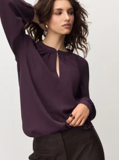 Violet prune - Chemisier manches longues à col V