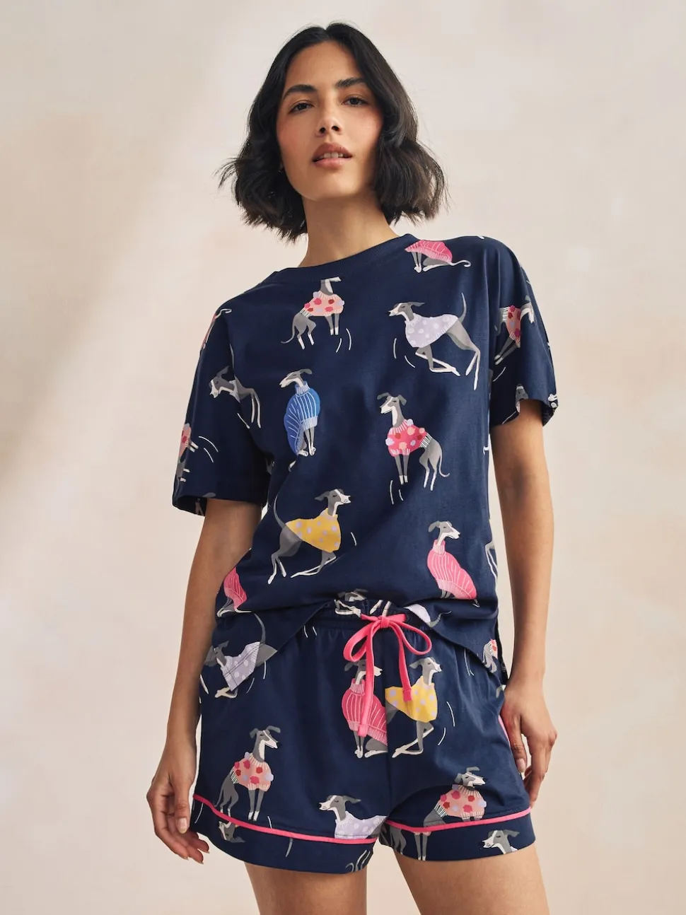 Whippet bleu marine - Pyjamas ensemble shorts en 100 % coton