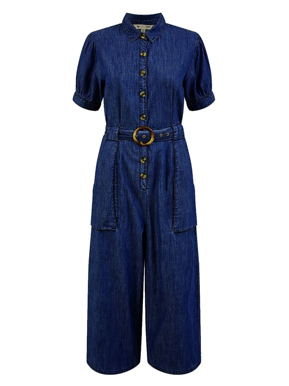 Yumi 100% Cotton Chambray Button Up Jumpsuit